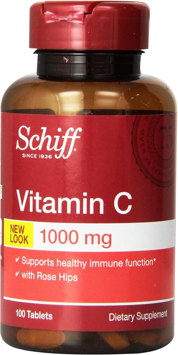 Schiff Vitamin C 1000mg with Rose Hips Immune Support Supplement, 100 Count