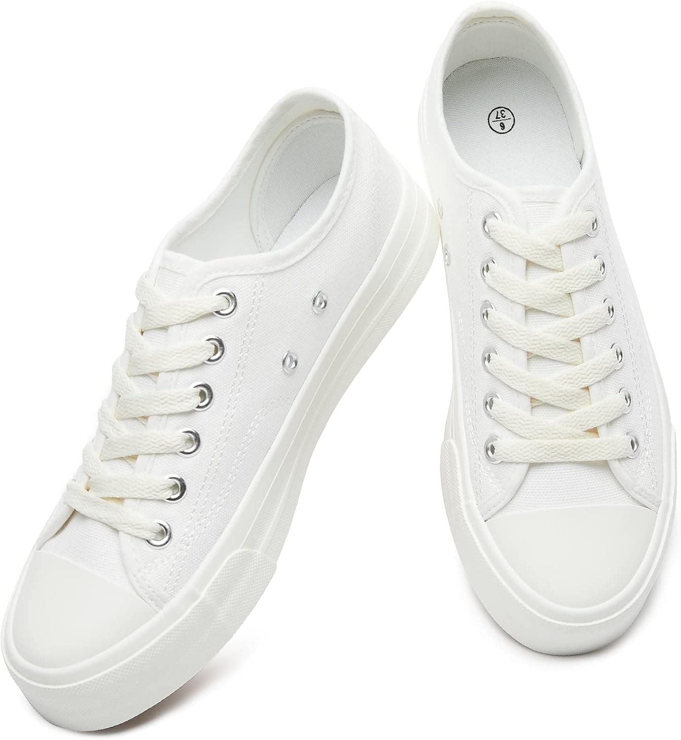 Womens Breathable Canvas Shoes,Lace up Canvas Sneakers for Women,Low Top Fashion Sneakers,Classic Black and White Sneakers(Non Slip Outsole)