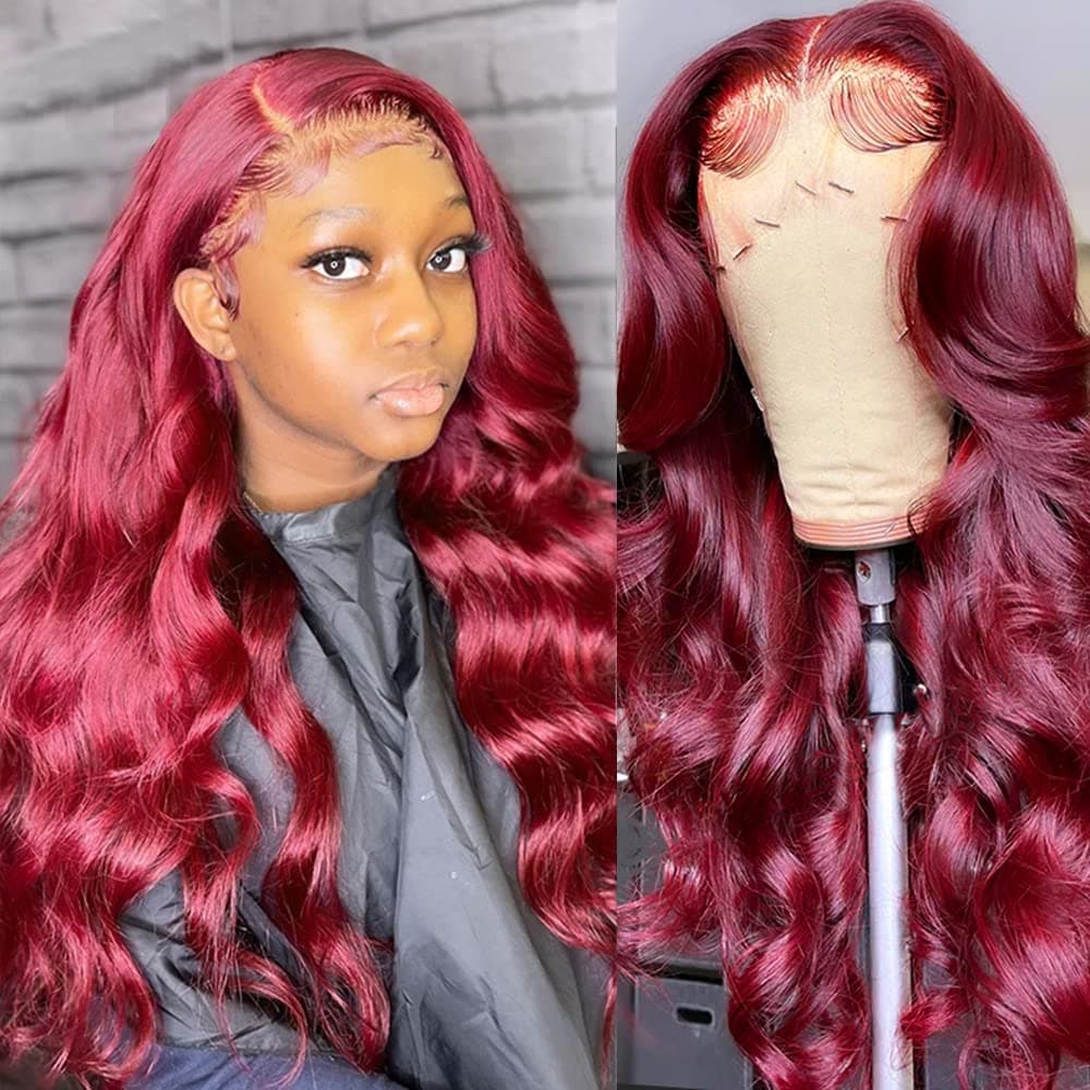 99j Burgundy Lace Front Wigs Human Hair Colored Body Wave 13x4 Burgundy Wig Human Hair for Black Women 150% Density 99j Transparent HD Lace Frontal Wig Pre Plucked Bleached Knots with Baby Hair (30 Inch, 99j Burgundy Lace Front Wigs Human Hair)
