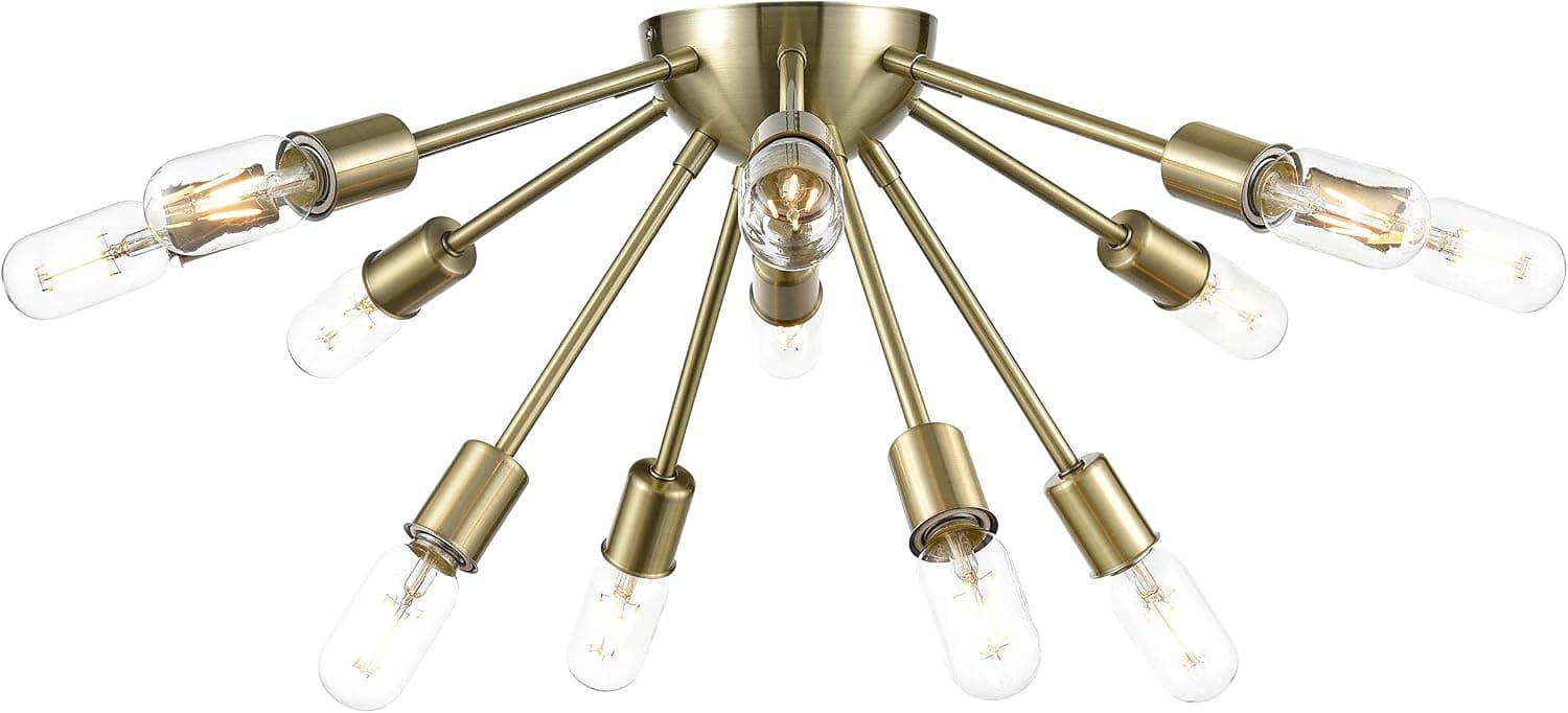 Light Society LS-C254-AB Sputnik 12 Ceiling Pendant in Antique Brass, Retro Mid-Century Modern Lighting Style