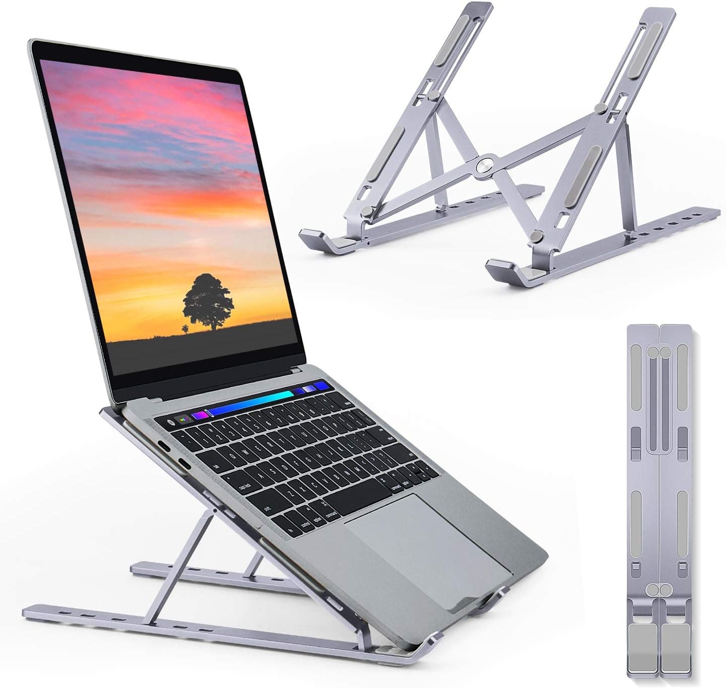 Portable Laptop Stand, Goojodoq Adjustable Aluminum Laptop Computer Stand Tablet Stand,Non-Slip Ventilated Foldable Desktop Holder Compatible with MacBook Air Pro, Dell XPS, HP, Lenovo,iPad-Space Grey