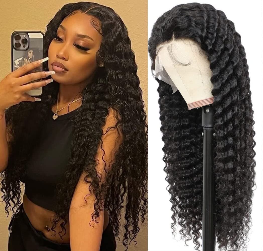 Deep Wave Lace Front Wigs 13x4 HD Lace Frontal Wigs Pre Plucked hairline with Baby Hair Glueless 180% Density Deep Wave Wigs for Women Unprocessed Brazilian Virgin Human Hair Natural Color 20 inch