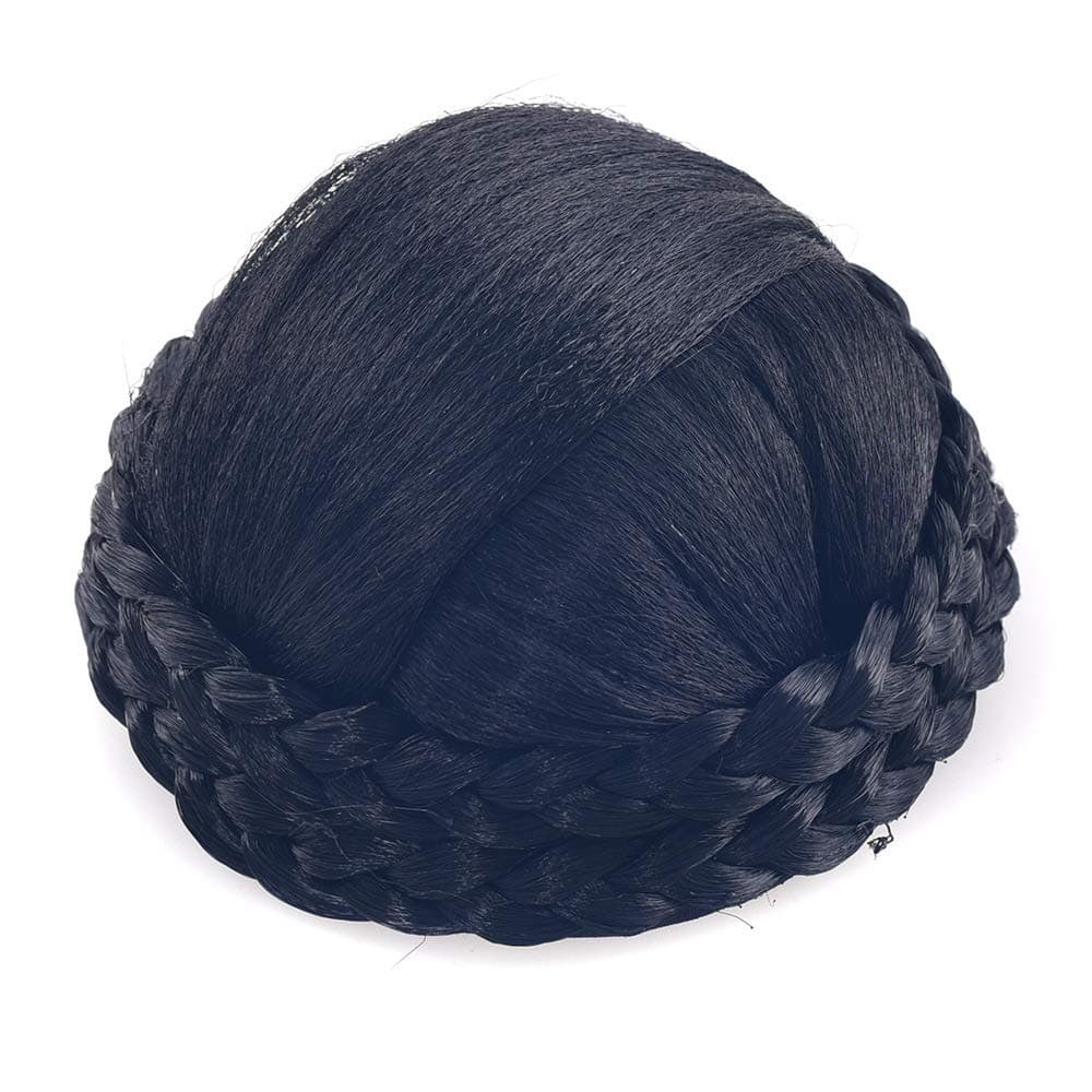 Small SizeSynthetic Hair Chignon Bun Donut Braided Hairpieces Scrunchie Clip in Hair Bun Extensions Straight Updo for Wedding Party Costume Women Beauty 6Colors avilable (#2 (Natural Black）)