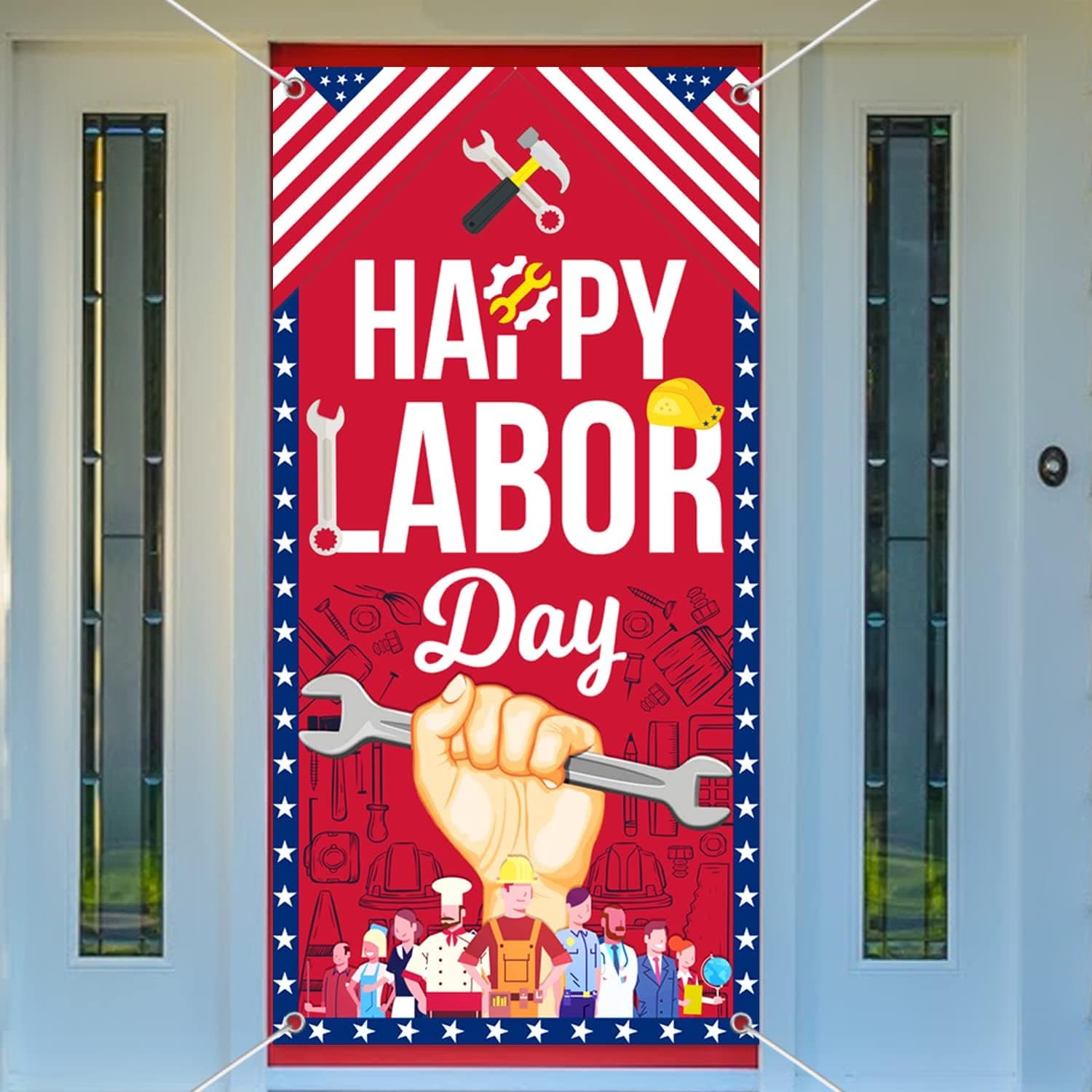 Large Fabric 6*2.9ft Labor Day Banner, Labor Day Decorations Door Banner, Labor Day Party Decorations Banner, Labor Day Party Supplies Door Sign for Indoor Outdoor American Labour Day Holiday