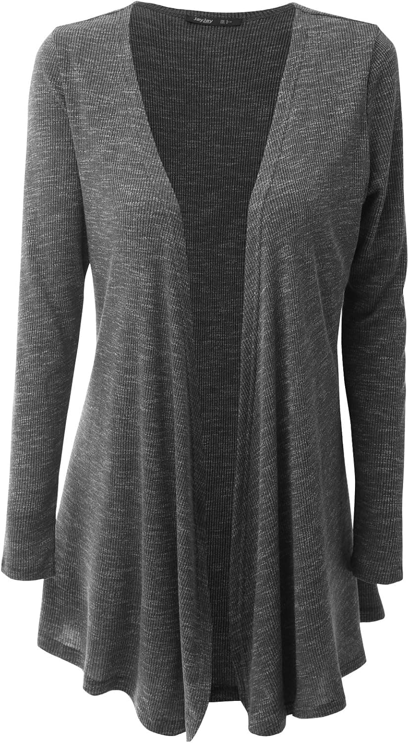 JayJay Women Open Front Casual Knit Long Sleeve Sweater Classic Cover Up Cardigan,Gray,3XL