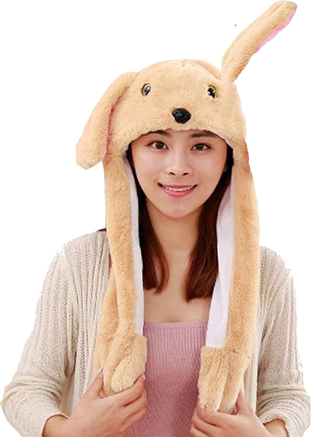 Funny Dog Hat Moving Jumping Dog Ear Hat Bunny Plush Hat Cap for Women, Girls, Kids Cosplay Halloween Christmas Party Holiday Hat