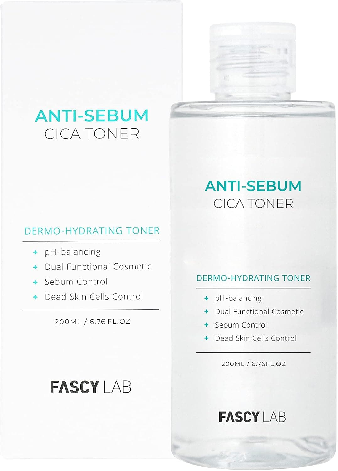 Fascy Lab Anti-Sebum CICA Toner + Korean Toner - Toner for Sensitive Skin, Acne Toner, Tea Tree Toner, Hydrating Toner for Face, Green Tea Toner Korean, K Beauty Toner 200ML / 6.76 FL.OZ