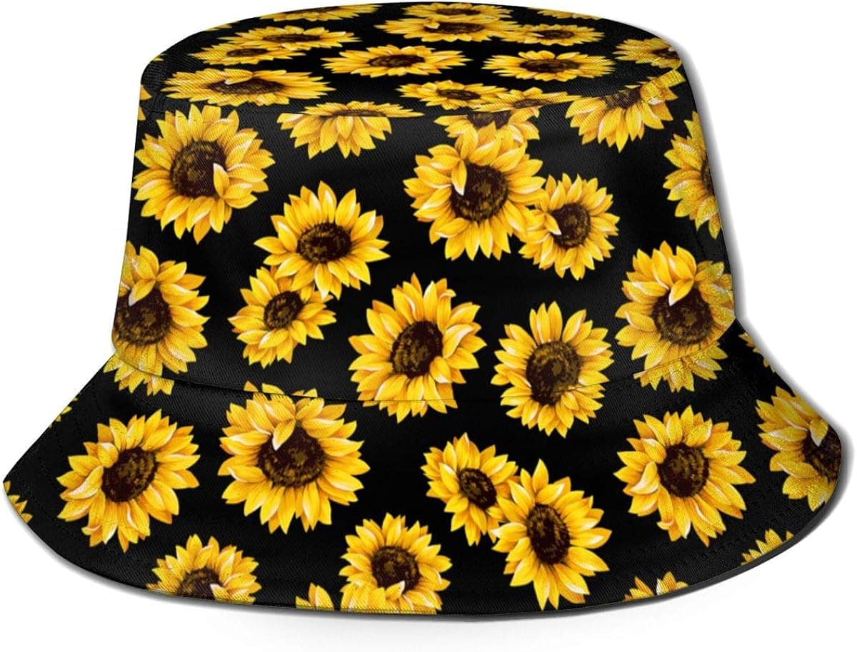 AHOOCUSTOM Cute Sunflower Bucket Hat Fisherman Summer Animal Sun Cap for Women Travel