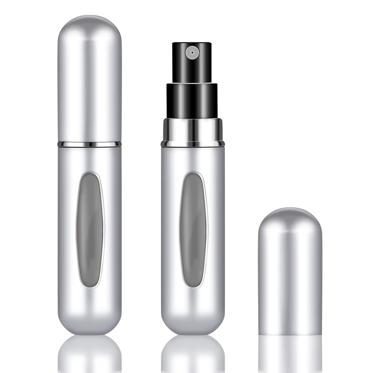 Fivexing 2Pcs Refillable Perfume Atomizer Bottles，Portable Mini Separate Perfume Bottle，Travel and Outings Spray Boxes Dispensers 5ml/0.2oz(silver)