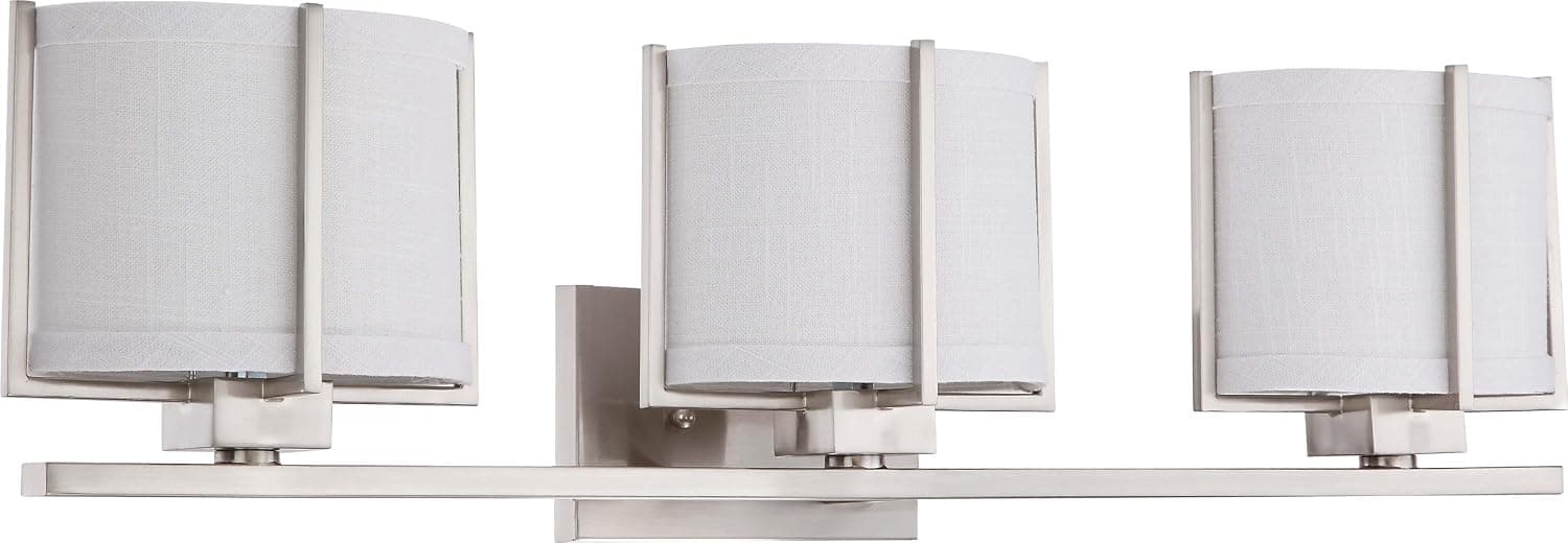 Nuvo Lighting 60/4343 Three Light Portia Vanity with Slate Gray Fabric Shade, CUL Damp Location, Brushed Nickel