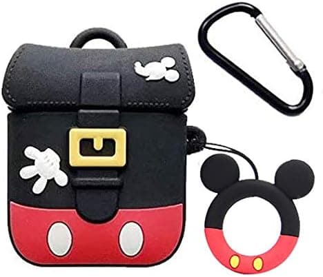 Case for Airpods 1/2 Cute Soft Silicone, Cartoon 3D Fun Animal Pattern Cover for Girls Kids Teens Character Design Airpod Funny Fashion Kawaii Cases for Air pods Boy Mouse School Bag Black