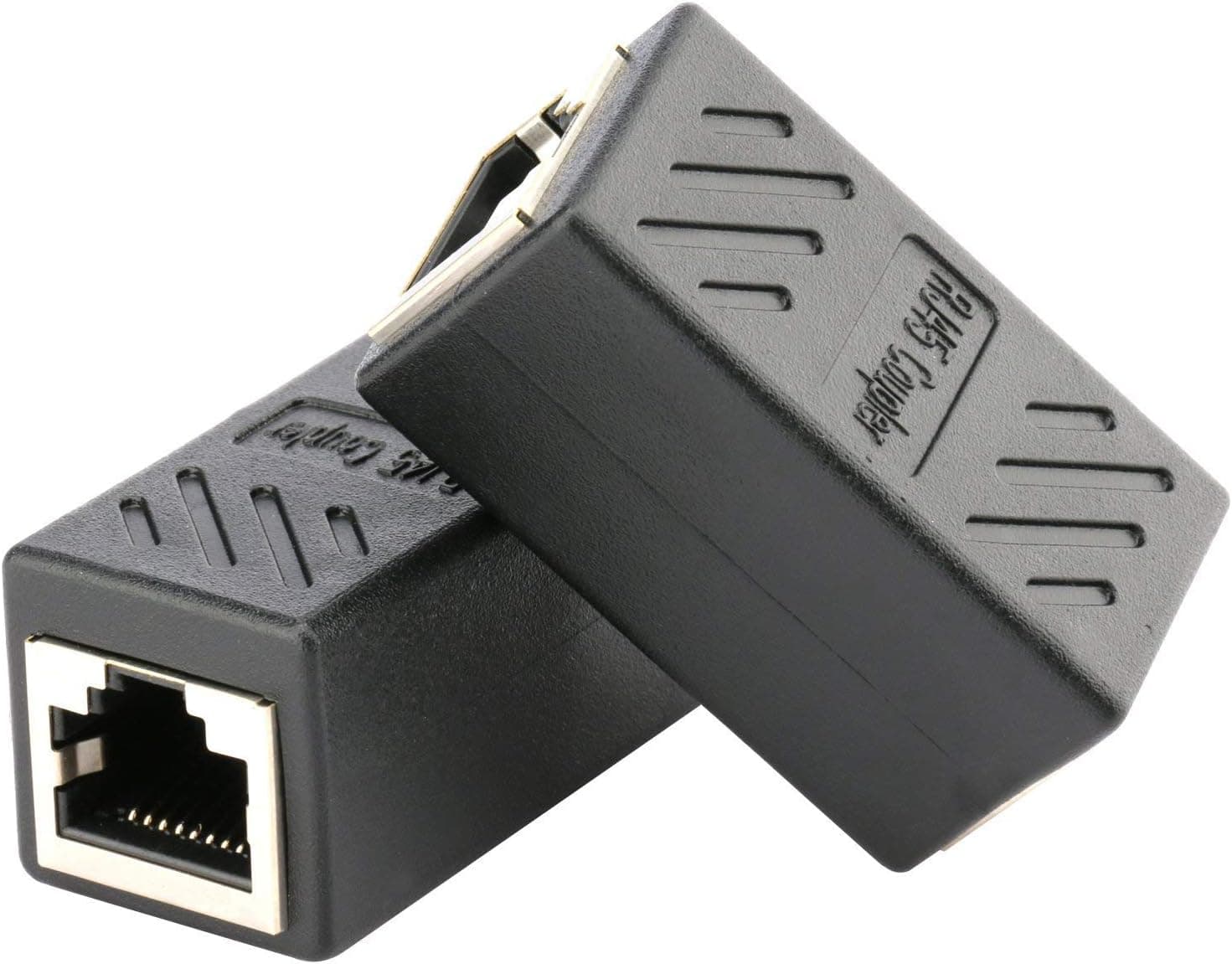 Ethernet RJ45 Adapter - Shielded in-Line Coupler for Cat7/Cat6/Cat5e/cat5 Ethernet Cable Extender Connector - Female to Female, Black - 2 Pack