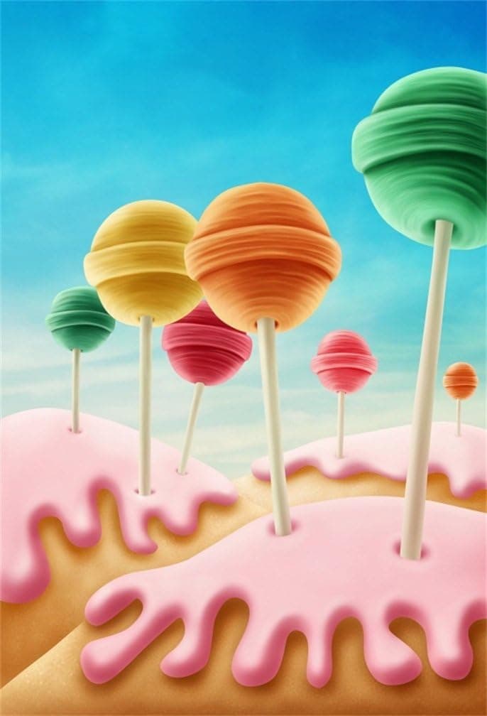 CSFOTO 3x5ft Lollipop Backdrop Birthday Party Photography Background Cartoon Rainbow Candy Dessert Cake Children Kids Newborn Infant Portrait Photo Booth Studio Props Wallpaper