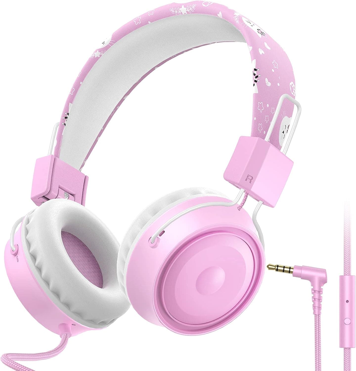 BraveKoi Kids Headphones, 3.5mm Wired Headphones for Kids, On-Ear Headphones for Girls with Microphone, Children Headphones for Study/School/Online Course/Tablet/Kindle/iPad(Pink)