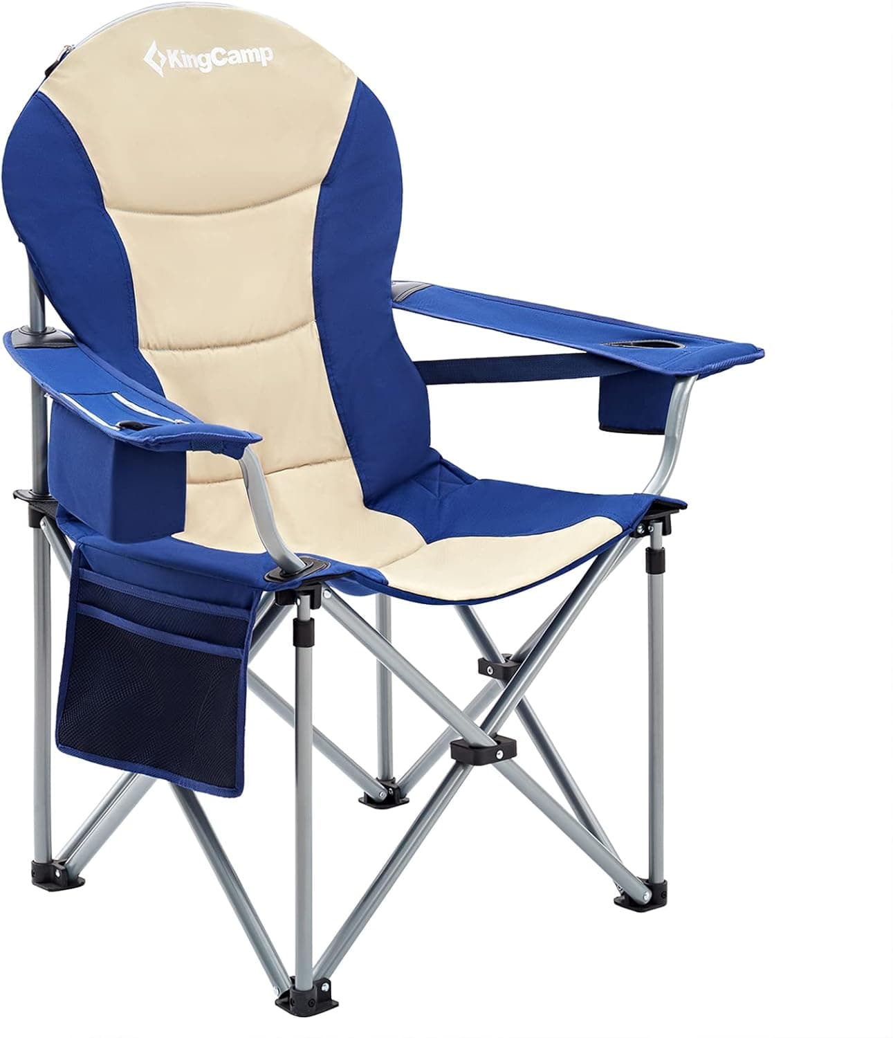 KingCamp Oversized Heavy Duty Padded Outdoor Camping Folding Chair with Lumbar Back Support, Cooler, Armrest, Cup Holder, Side Pocket, Supports 353 lbs