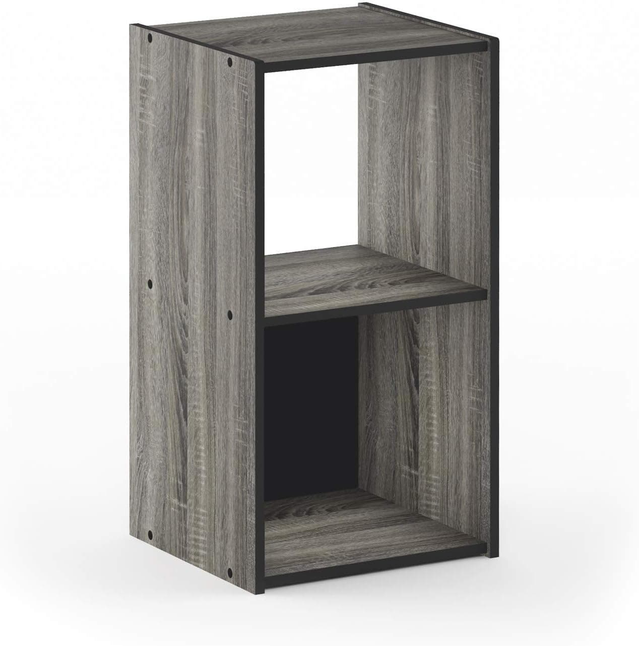 Furinno Pelli Cubic Storage Cabinet, 2x1, French Oak Grey/Black