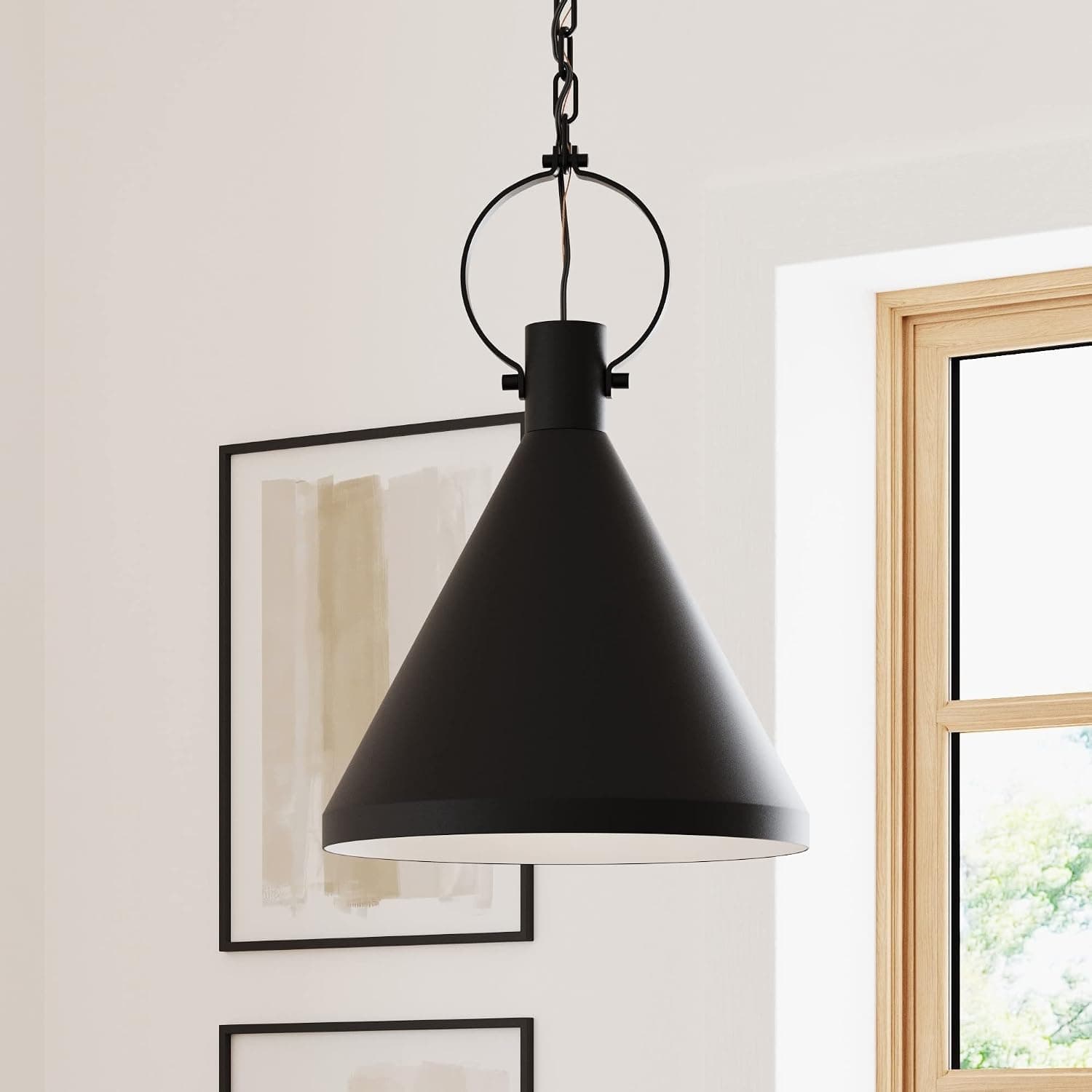 Nathan James Nate Industrial Pendant Light, Hanging Ceiling Light Fixture with Metal Shade and Adjustable Chain for Home Kitchen, Island or Entryway, Matte Black