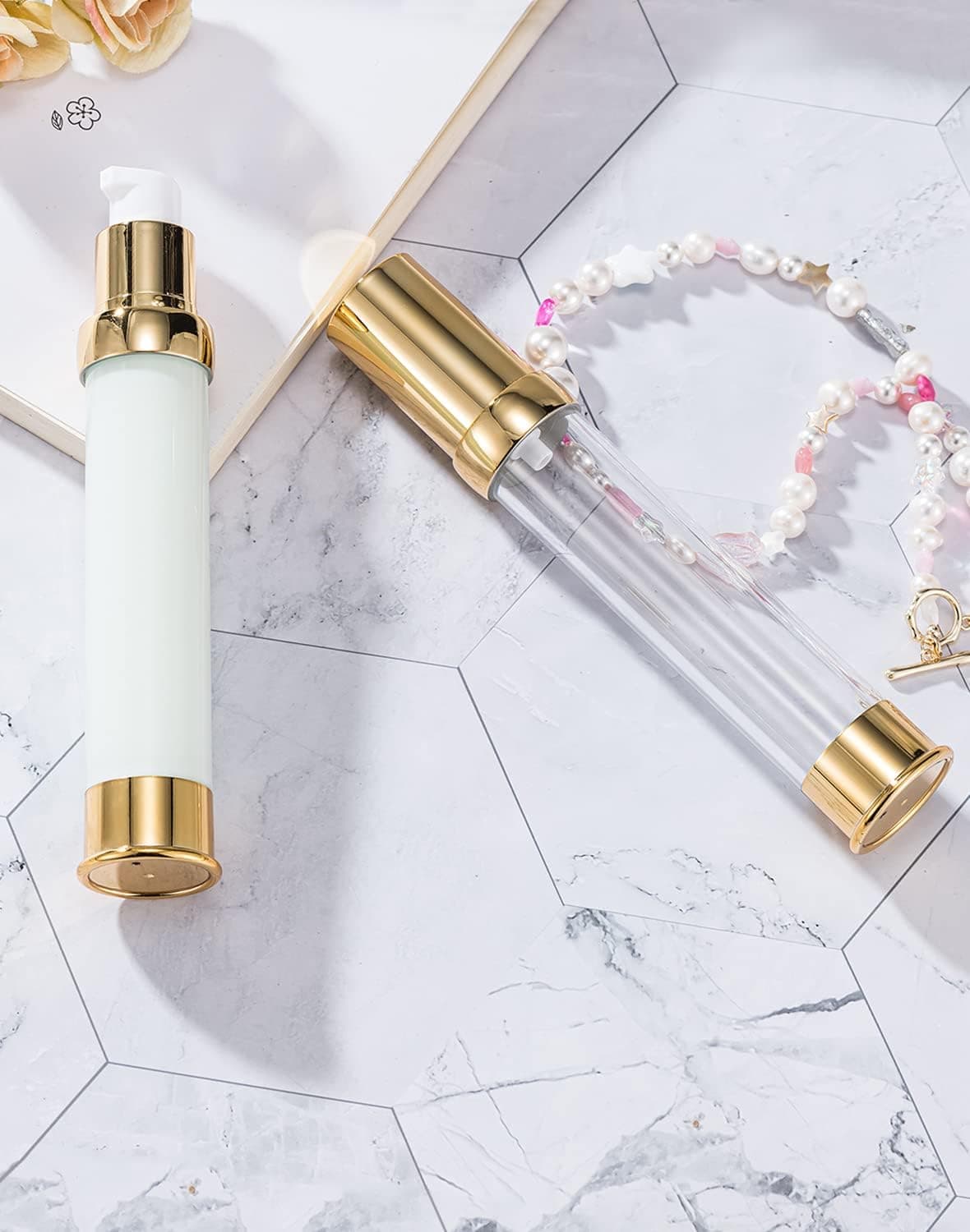 Golden airless Pump Bottles airless Pump Bottles Makeup Pump Dispenser Travel Size Bottle (1oz/30ml, 4 Pack)