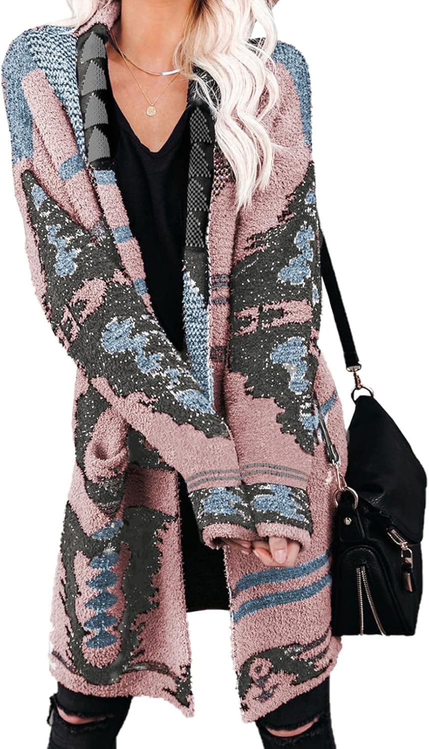 Astylish Women Long Sleeve Oversized Longline Cardigan Warp Knit Sweater with Pockets