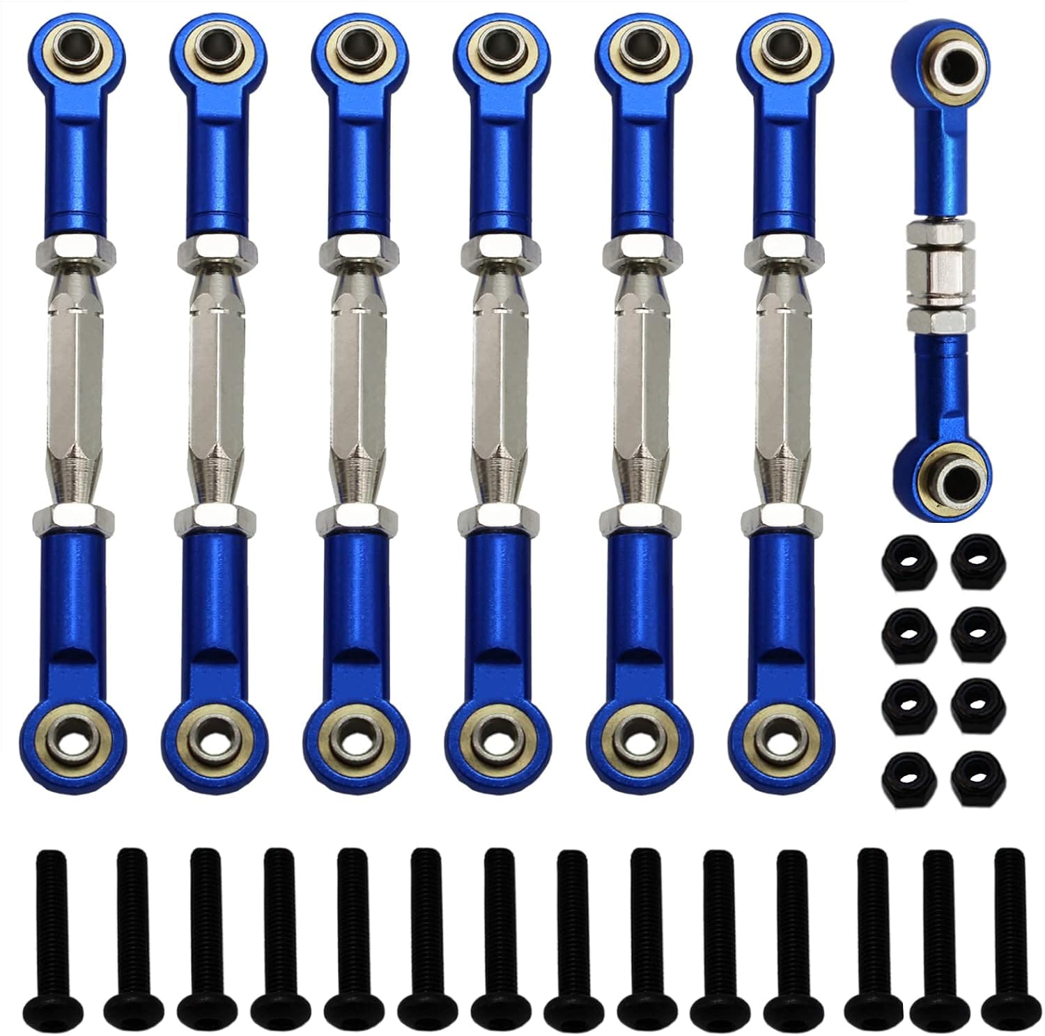 HienoLelu RC Adjustable Turnbuckles/Camber Link with Rod Ends Sets for 1/10 Traxxas Slash/Hoss/Rustler/Stampede 2WD/4x4 4WD Upgrade Parts (Blue)
