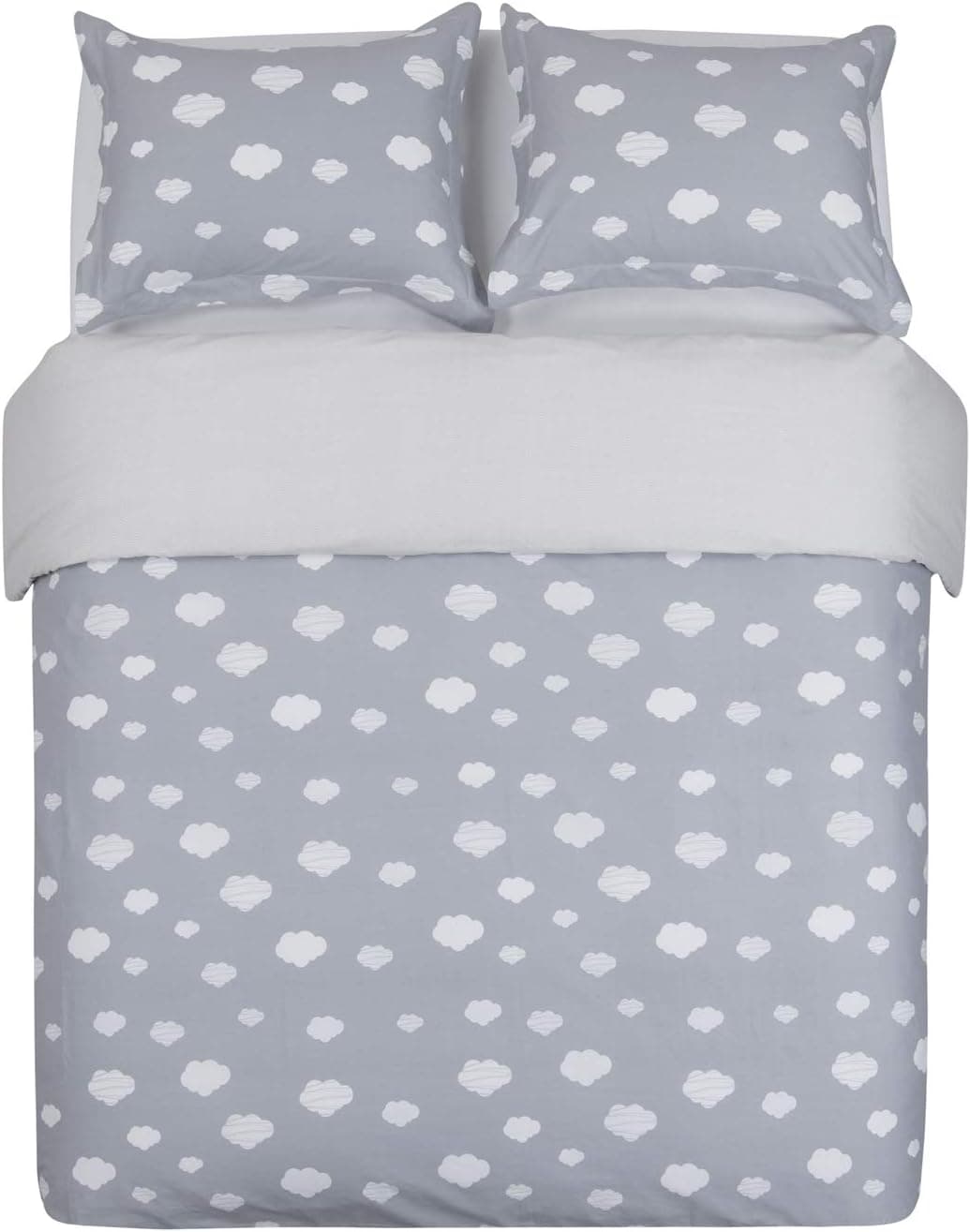 Word of Dream Cotton Duvet Cover Sets Full Queen Size, Grey White Cloud Pattern Printed Soft Comforter Bedding Duvet Cover with Zipper Closure Corner Ties, 3 Piece (1 Duvet Cover + 2 Pillow Shams)