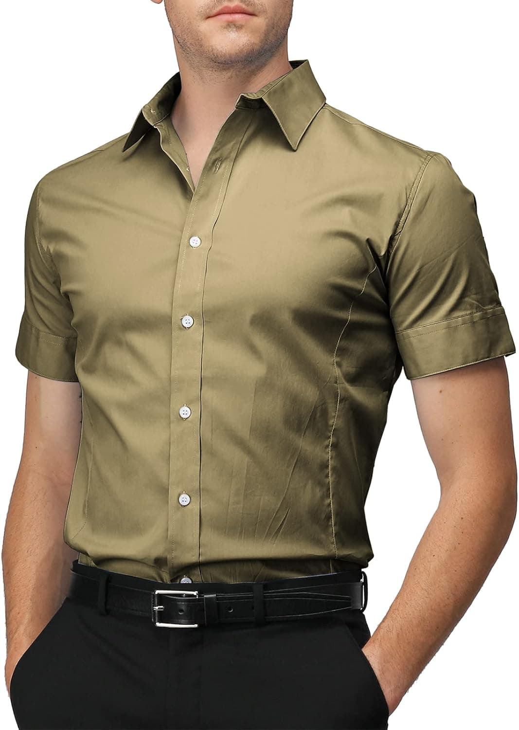 H2H Men's Slim Fit Short Sleeve Dress Shirts for Formal and Casual Business Fashion