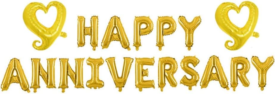 KUNGOON Happy Anniversary Balloon Banner,Wedding Anniversary Party Decorations,Love Party and Anniversary Party Supplies,16 Inch Gold Aluminum Foil.