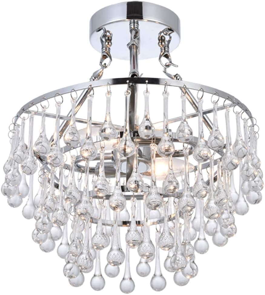 MonDaufie Modern Crystal Chandelier 12" Crystal Ceiling Light, Semi Flush Mount Ceiling Light for Hallway Bathroom Bedroom, Chrome Finish