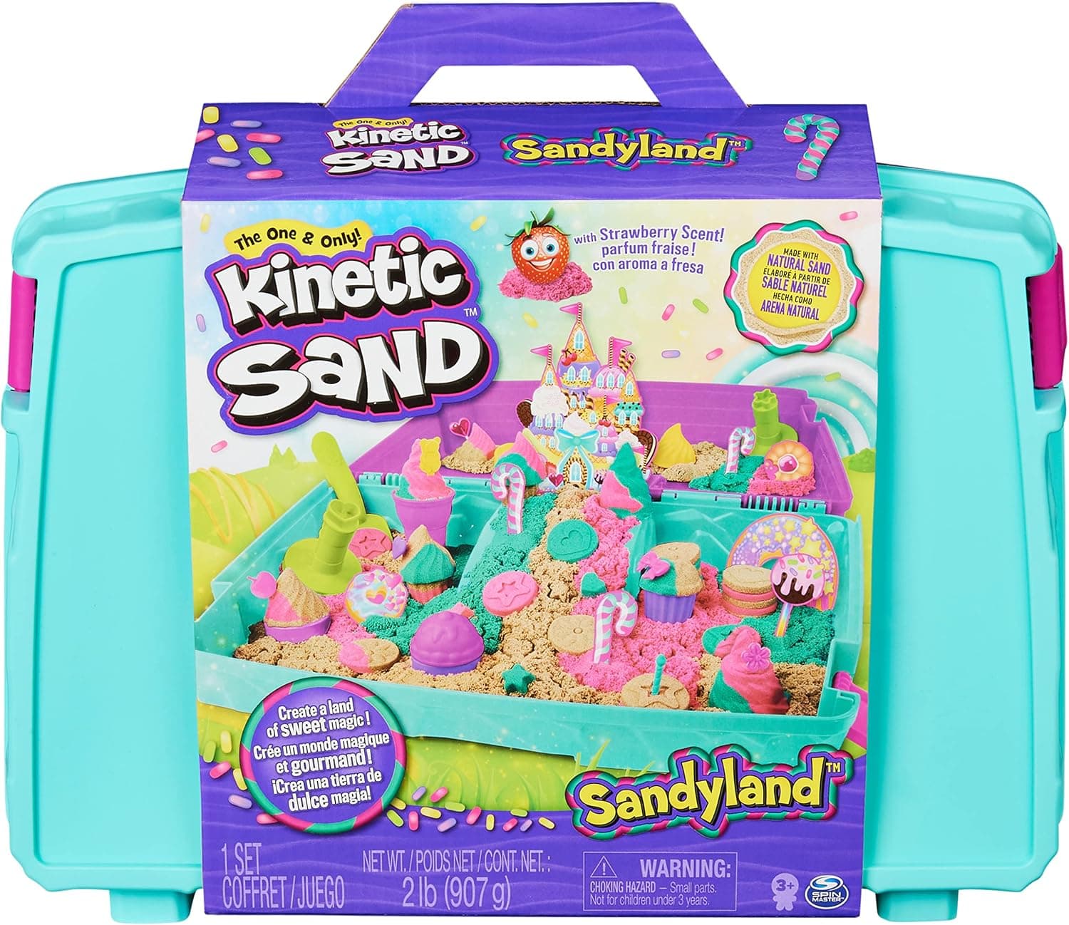 Kinetic Sand Sandyland with 2lbs of Kinetic Sand, Portable Playset with 15+ Tools, Made with Natural Sand, Includes Scented and Colored Kinetic Sand, Play Sand Sensory Toys for Kids Aged 3 and Up