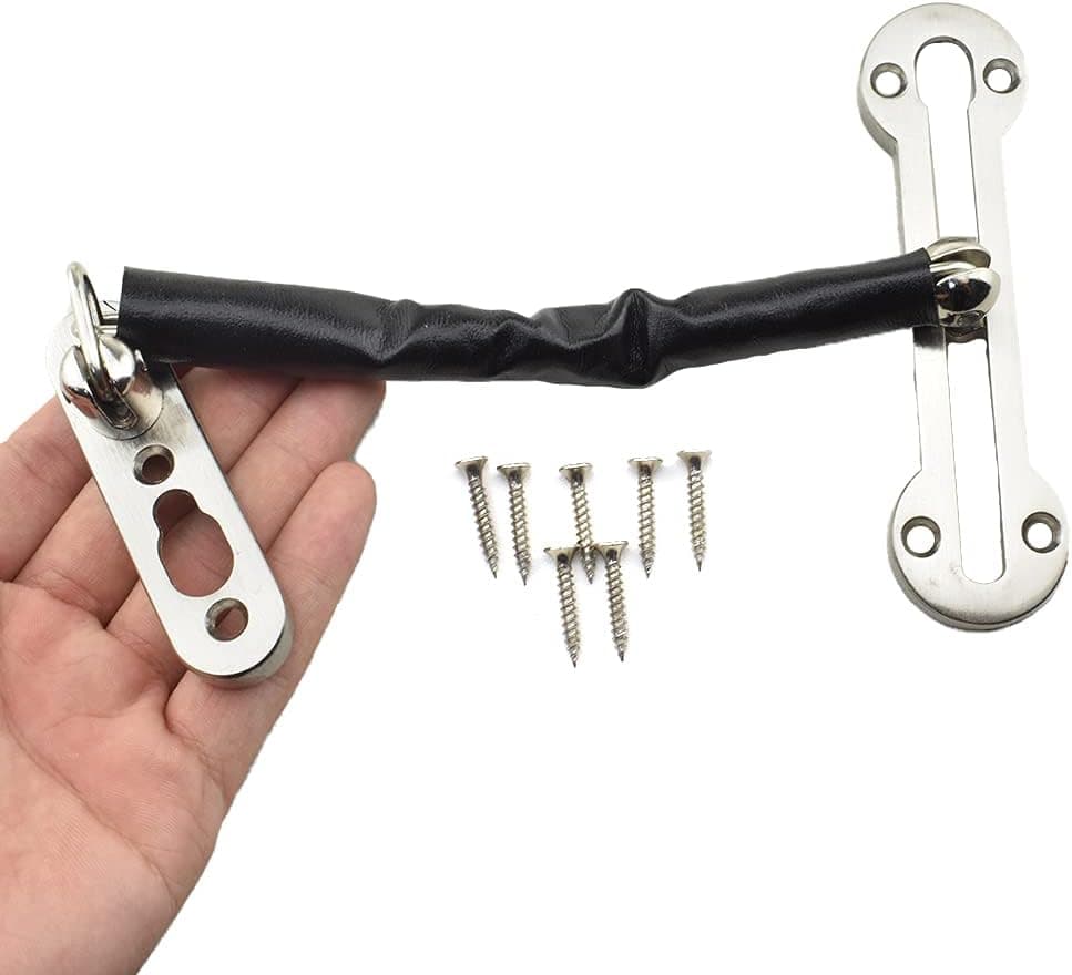 HAHIYO Thick Door Chain Lock Guard Sturdy No Rust Latch Lock for Inside Door Front Door Lock Home Security Prevent Children from Going Out with Screws Easy to Install Silver Nickel Finish 2 Pack