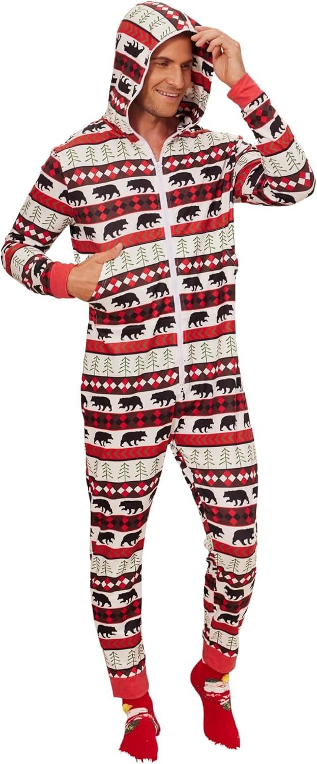 COOFANDY Men's Hooded Jumpsuits Onesie Tracksuit Full Zip Overalls with Kangaroo Pockets S-XXL