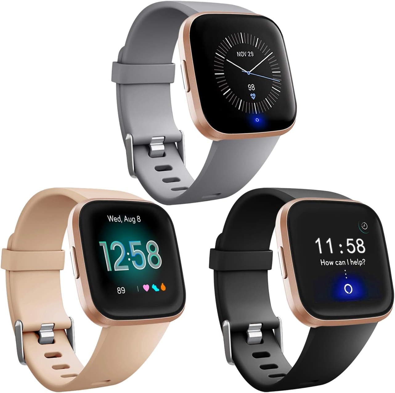 GEAK Sports Bands for Fitbit Versa/Fitbit Versa 2/Fitbit Versa Lite,Soft Waterproof Wristbands Accessories Compatible Fitbit Versa Smartwatch for Women Men,3 Pack Small Large