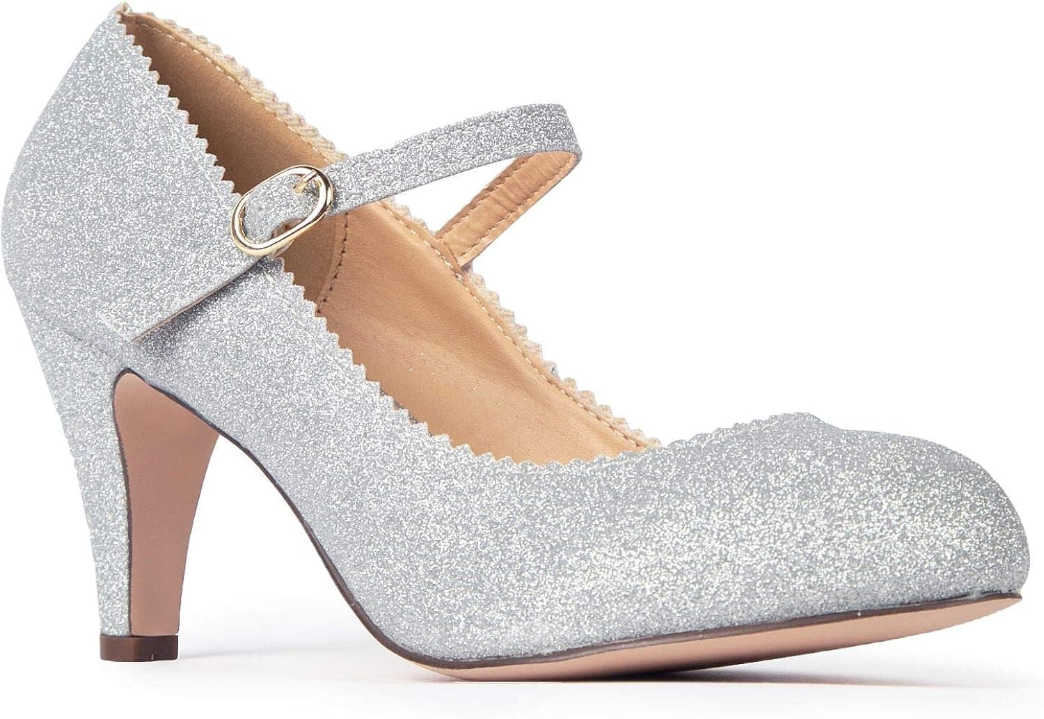 J. Adams Honey Heels for Women - Round Toe Scalloped Edge Retro Mary Jane Pumps - Vintage Mary Jane Heels for Women