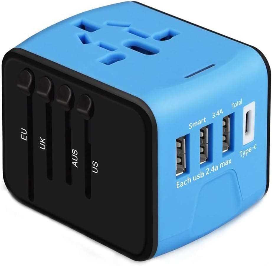 Universal Travel Adapter, Fast 2.4A 4 USB Worldwide International Power Adapter Mini Portable Travel Charger with 4 Charging Ports for US UK EU AUS 160 Countries