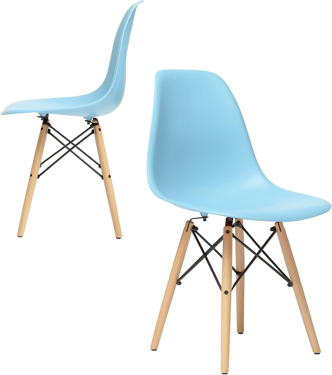Laura Davidson Furniture Set of 2 - Chelsea Mid Century Modern DSW (Wood Legs) Molded Plastic Dining Side Chairs (Blue)