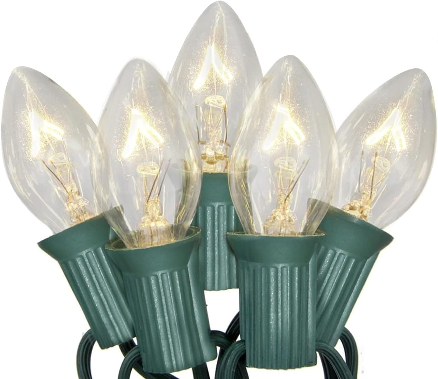 SUNSGNE C7 Christmas Lights, 25Ft Outdoor Christmas String Lights with 27 Clear Warm White Incandescent Bulbs, Christmas Vintage String Light for Patio, Christmas, Cafe, Party Decor, Green Wire