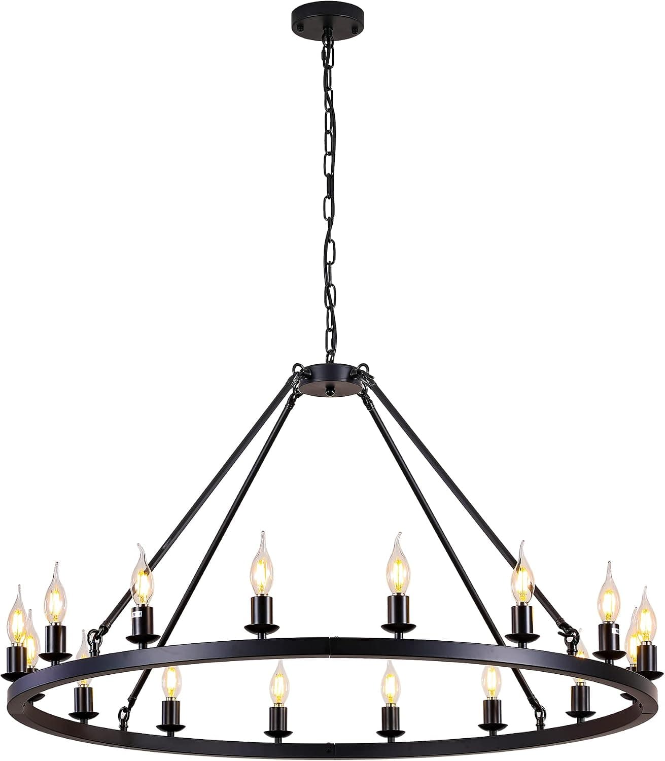 HermnJakk 39.4" Large 16-Light Rustic Farmhouse Wagon Wheel Chandelier - Black Round Industrial Modern Lighting for Living Room, Dining Room, Hallway, and Foyer