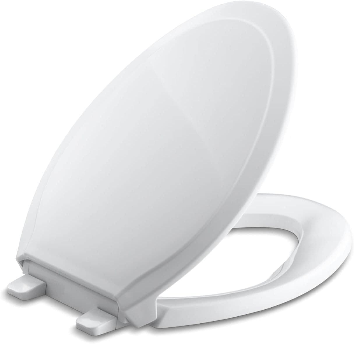 Kohler 4734-0 Rutledge Elongated, Grip-Tight Bumpers, Quiet-Close Release Hinges, Quick-Attach Hardware, No Slam Toilet Seat, White