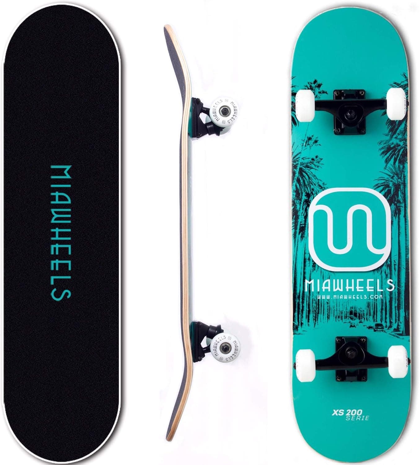 MIAWHEELS XS200 (Blue/Black) - Xtreme Sport Skateboard- Handmade -100% 7PLY Canadian Maple - Deck 31x8inch- 54x32 PU Wheels-