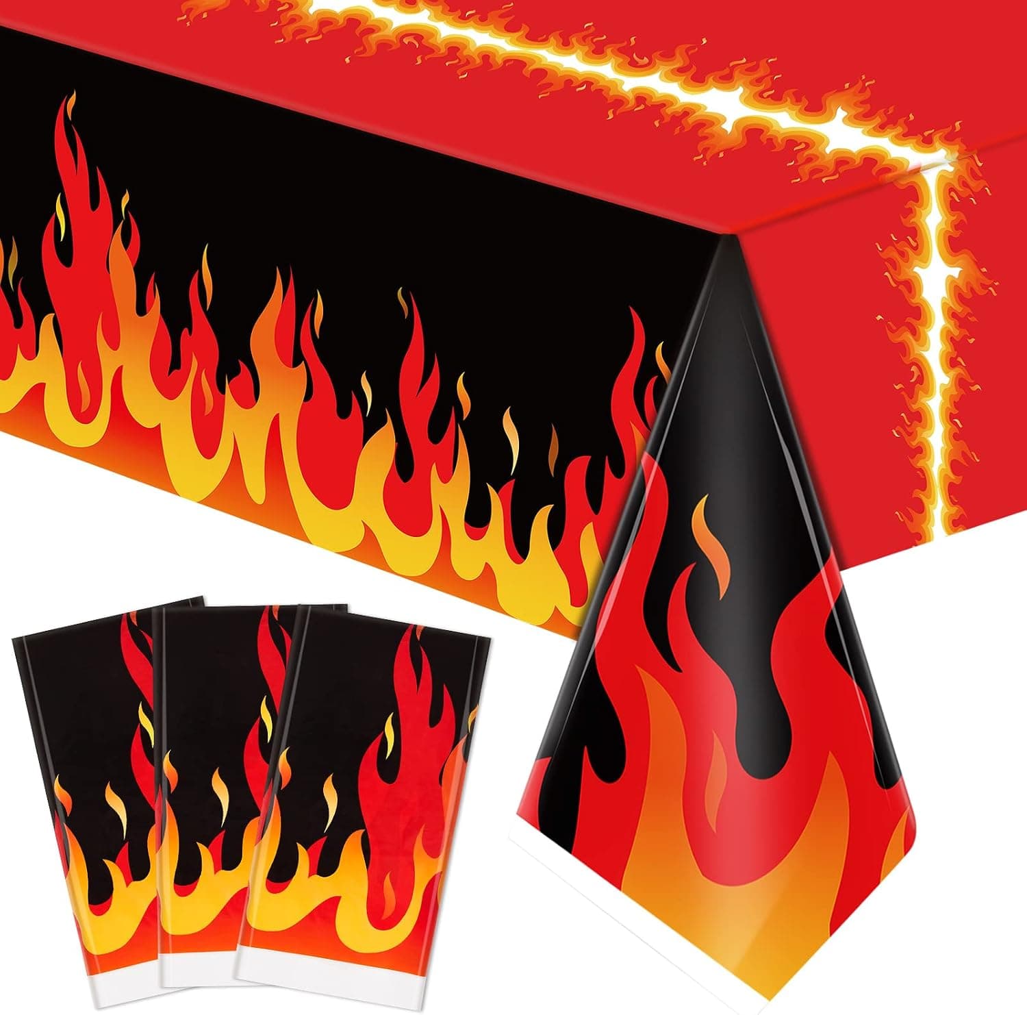 Fire Heroes Table Cloth Firefighter Themed Birthday Party Supplies Plastic Firefighter Table Cover Flame Theme Firefighter Tablecloth for Party School Activity(3 Pieces)