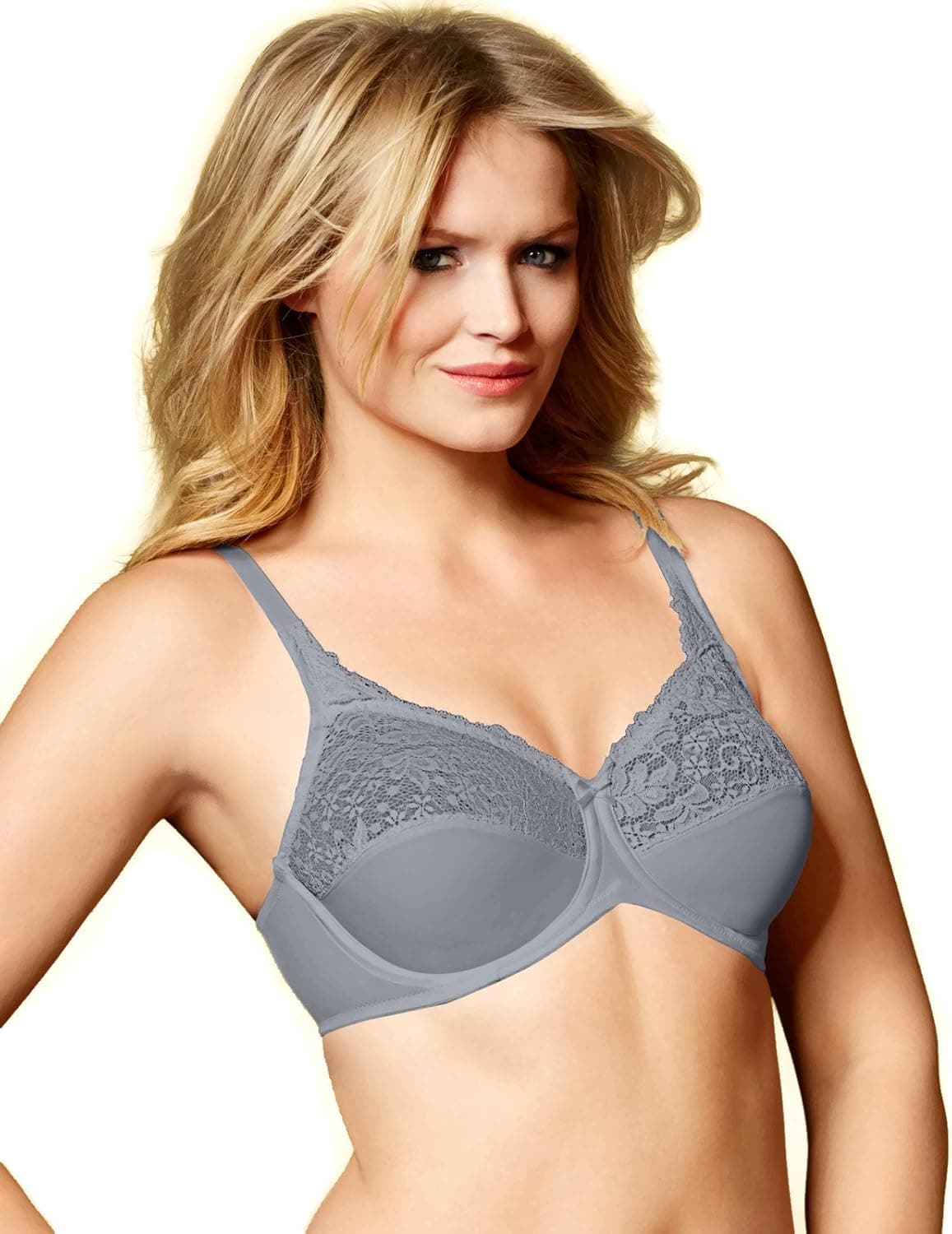 Lilyette by Bali Tailored Minimizer Bra With Lace Trim_Morning Fog_42D