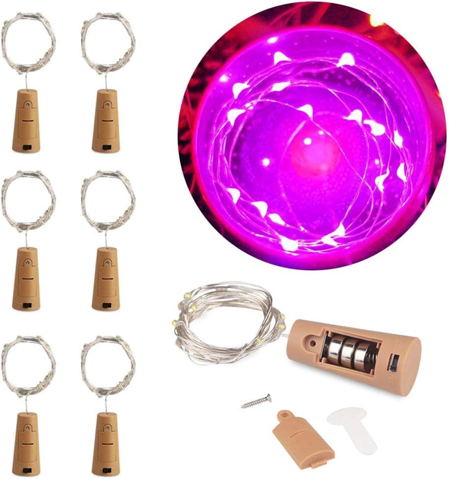 MOMO Set of 6 Pink Wine Bottle Cork Lights - 2m 20 LED Copper Wire Lights String Starry Battery Powered Fairy Lights for DIY, Party, Decor, Christmas, Halloween, Wedding or Mood Lights