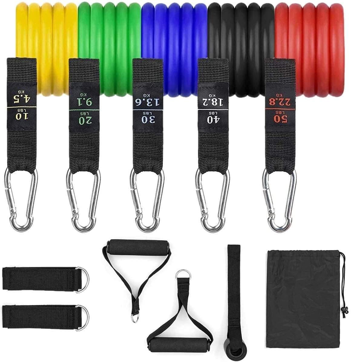 Resistance Bands Set for Men/Women (11Pcs), Resistance Bands Stackable up to 150lbs with Door Anchor, Handles, Legs Ankle Straps, Carry Bag for Resistance Training, Physical Therapy, Home Workouts