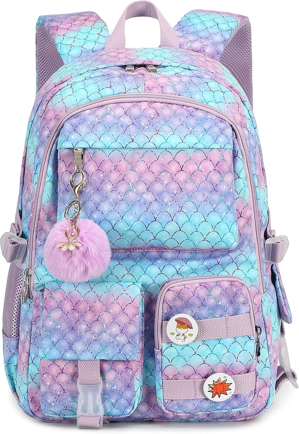 KIDNUO Girls Backpack,15.6 Inch Laptop School Bag Large Primary Elementary Middle College Bookbags Kids Backpacks for Teens Girls Women Students Anti Theft Travel Daypack (Purple Mermaid)
