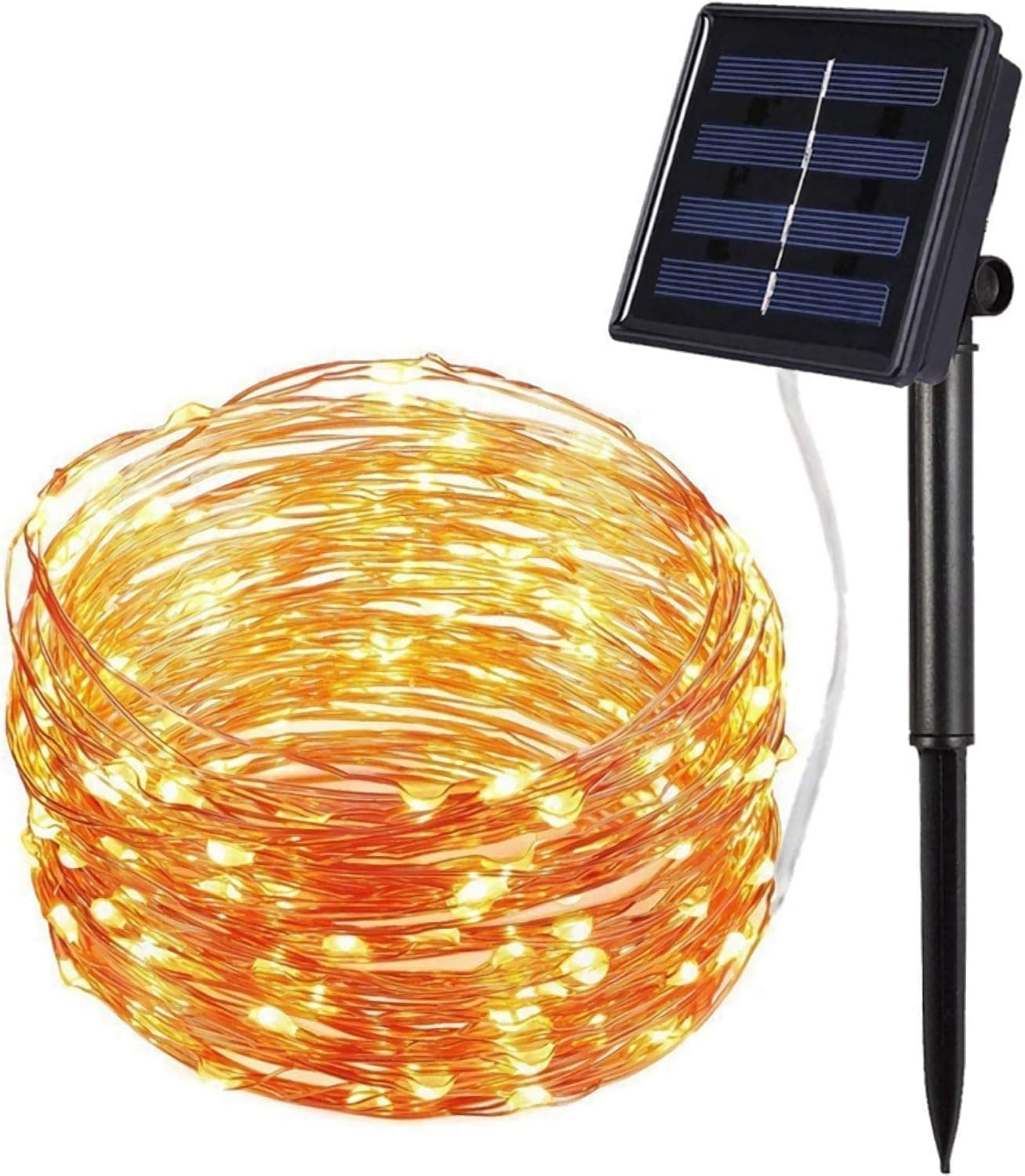 Solar Christmas Lights, 8 Modes 100 LED 32.8ft Solar Fairy Lights, Waterproof Fairy Copper Wire Lights for Christmas, Bedroom, Patio, Wedding, Party, Outdoor, Christmas Tree Decorations (Warm White)