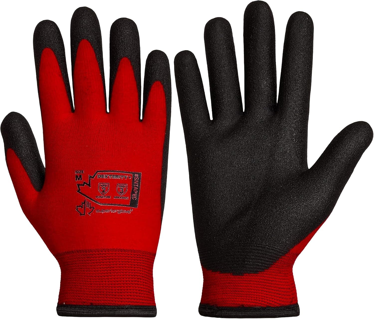 Superior Glove Winter Work Gloves - Fleece-Lined with Black Tight Grip Palms (Cold Temperatures) Freezer Gloves - SNTAPVC