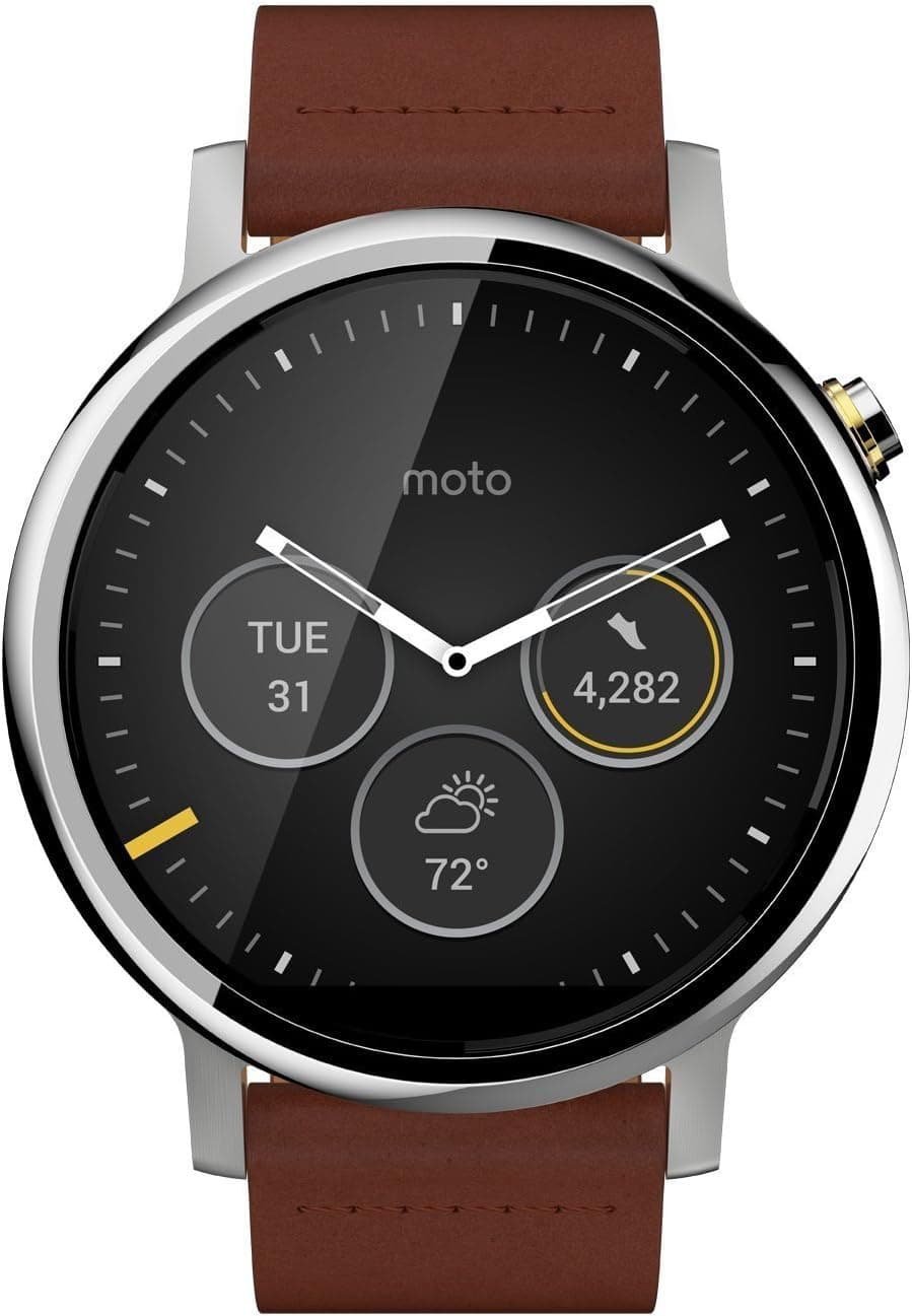 Motorola Moto 360 2nd Gen 46mm Wi-Fi + Bluetooth Smartwatch - Silver Bezel - Silver Case - Cognac Leather Band (Certified Refurbished)