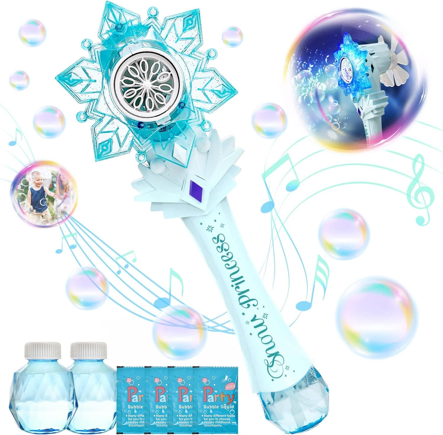 Bubble Gun, Princess Magic Bubble Blower Wand Machine for Kids Ages 3 4 5 6 7, Musical & Light Up Fun Pretend Play Prop, Kids Party Favor, Christmas Birthday Gift Toy for Boys & Girls