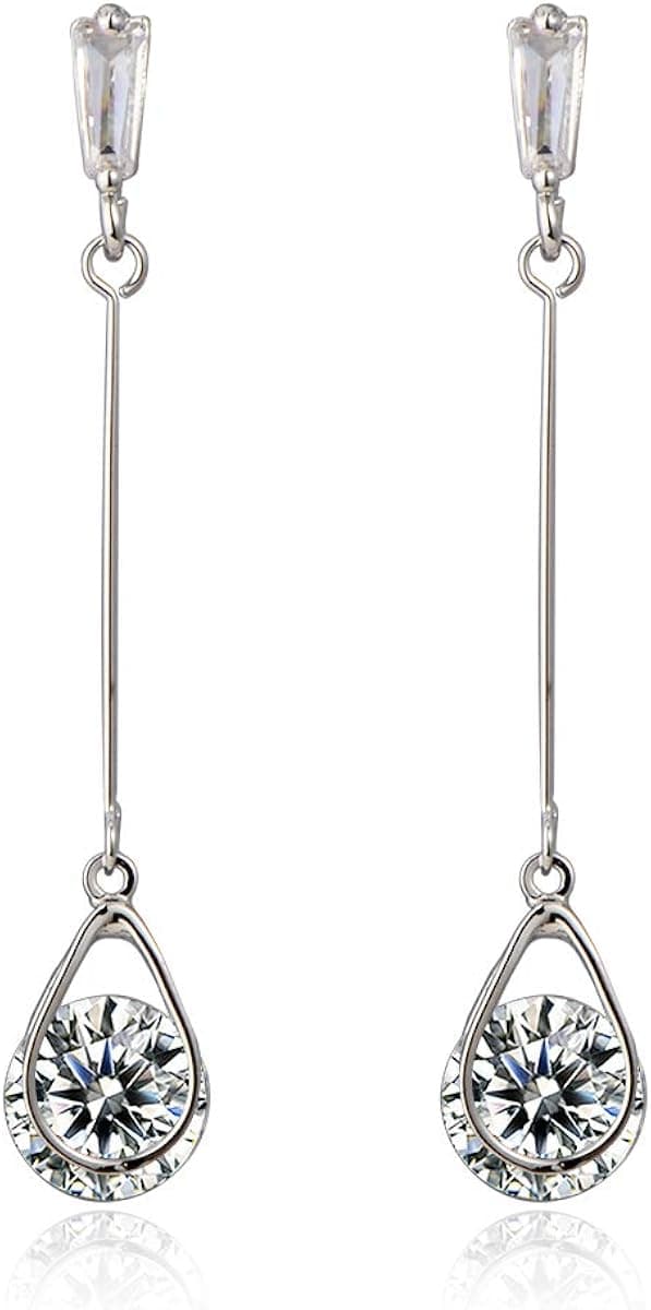 Cubic Zirconia CZ Drop Earrings Women's Long Wedding Bridal Crystal Rhinestone Zircon Linear Dangle Earrings for Women Girls Bride Bridesmaids Party Prom Fashion Jewelry