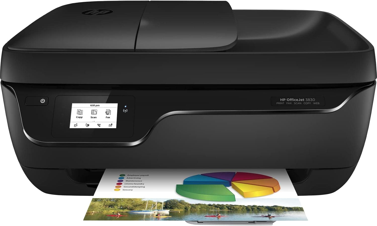 HP OfficeJet 3830 Wireless Color Inkjet All-in-One Printer for Home Office, Black - Print Scan Copy Fax - 4800 x 1200 dpi, 2.2" Touchscreen Display, 20 ppm, 35-Sheet ADF, Manual 2-Sided Printing, USB